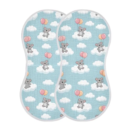 2 Pack Muslin Burp Cloths Koala Balloon Clouds Cotton Baby Burp Cloths Ultra Absorbent Soft Thick Burping Cloth for Newborn Boys Girls, Large 22