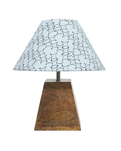 Image of Homesake Wooden Base Pyramid Table Lamp, Lamps for Living Room, Bedside Night Lamp, Lamp for Bedroom Decoration, Modern Home Decorative Light, Desk Lamp,Study Lamp, Home Decor, White Star Shade