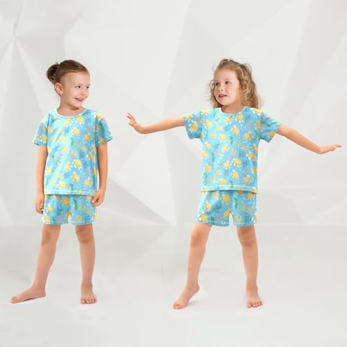 Vdsrup Cute Little Turtle Summer Pajamas Set Short Cotton Yellow Shells Sleepwear 2 Piece Unisex 5Y4