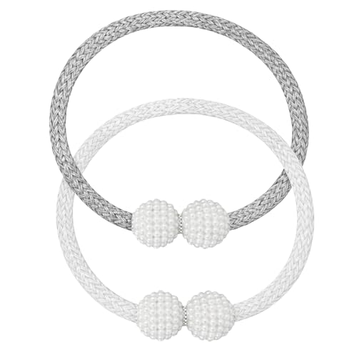 Image of 2Pack Magnetic Curtain Tiebacks, Curtain Tiebacks Buckles Holdbacks Holder Hooks Clip,Decorative Drape Handmade Curtain Tie Back(Grey White)