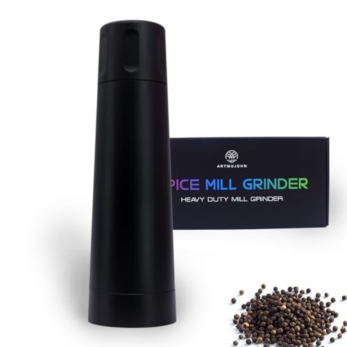Artmujohn Heavy duty mill grinder, Pepper mill grinder, Manual Pepper Mill, Metal Pepper Grinder, Quick mill grinder, Black pepper grinder, 8.5 inch, Aluminum Matte Black, Gifts for Men