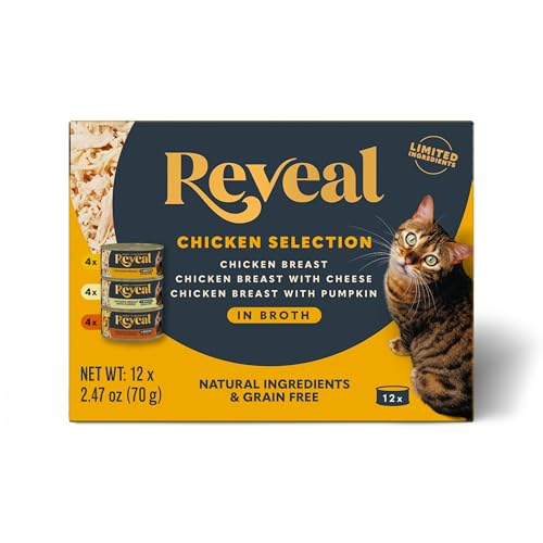 Reveal Natural Wet Canned Cat Food, Limited Ingredient, Grain Free, High Protein with No Artificial Additives, Chicken Variety in Broth, 2.47 oz Cans
