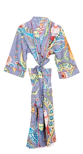 Image of Pure 100% Cotton Robe For Womens Bathrobe Dressing Gown Long sleepwear Free Size Kimono