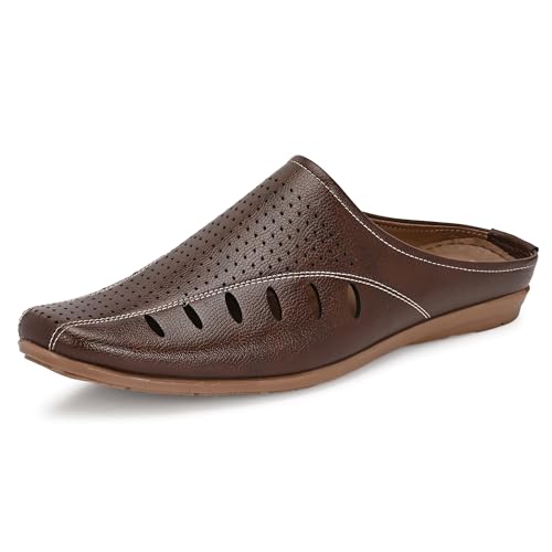 Image of Centrino Men's Casual Slip-On Sandals |Comfortable Back-Open Relaxed Fit Mule|Slip-On Half Shoe with Cushioned Insole for Office,Casual,Home,Outdoor,Driving,Summer Everyday Comfort(8107)