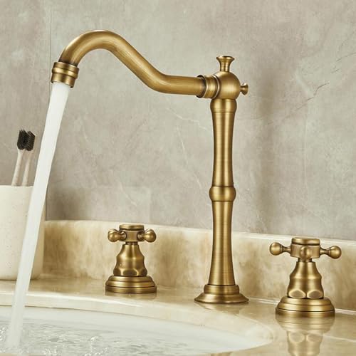 Robinet mitigeur de lavabo 3 trous mélangeur laiton antique eau chaude froide salle de bains