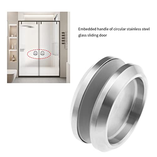 Glass Door Handle Stainless Steel Recessed Sliding Door Pull Handles Circular Sliding Door Handle for Bifold Doors Cabinets Sliding Doors Silver 68mm - Image 2