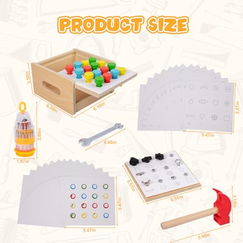 Image of Adena Montessori 2 in 1 Montessori Screwdriver Board Set & Hammer Peg Toy Game Wooden Tool Set for Kids 3 4 5 Year Old