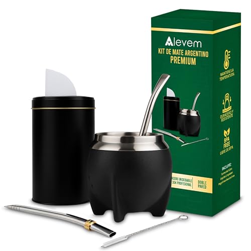 Kit Mate Argentino Completo | Yerbero para Mate Calabaza 238 ml en Vaso Acero Inoxidable Ergonómico y Bombilla para Mate y Terere | Ideal para Disfrutar del Ritual en Cualquier Lugar