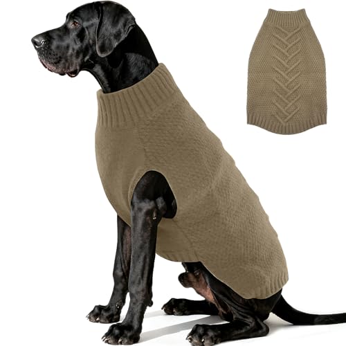 Katzinst Hundepullover Grosse Hunde, Hundepullover Strick Elastisch, Fleece Pullover Hund Groß, Pullover Schäferhund Winddicht, Khaki, 4XL