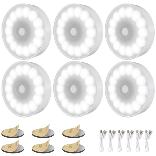 Electight 6 Pièce 14 LEDs Veilleuse à Induction, Veilleuse Détecteur de Mouvement, Rechargeable par USB, Adsorption Magnétique, pour Armoires, Chambres,...