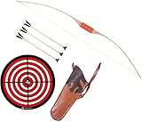 mankitoys Kinderbogenset Kinderbogen aus Holz 120 cm, 3 Pfeile mit Saugnapf und Zielscheibe, Köcher, Kinderbogen ab 6, Bogenschießen hohe Robustheit