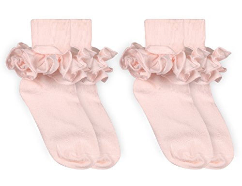 Jefferies Socks Girls Misty Ruffle Turn Cuff Socks 2 Pair Pack (Infant - USA Shoe 1-4 - Age 3-12 Months, Pastel Pink)