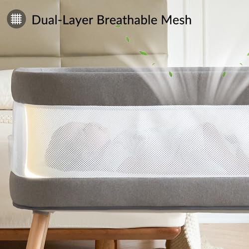 Image of VaVaSoo Automatic Rocking Bassinet, Electric Bassinet with 3 Speeds,Self-Rocking Sleeper Soothing White Noise, Electric Bedside Crib for Infants 0-6 Months, Solid Light Grey