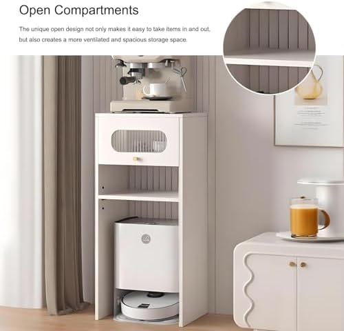 Robot Vacuum Stand Cabinet, Freestanding Wood Rack for Self-Emptying Sweeper, Space-Saving Organizer for Bedroom, Hallway & Entryway, Stylish Home Storage Solution