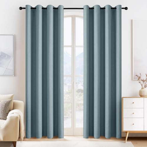 Image of PONY DANCE Dusty Blue Blackout Curtains 80 inch Long 2 Panels Set, Thermal Insulated Solid Grommet Closet Curtains for Bedroom Closet Door, Temporary Doorway Cover Room Divider Drapes, W 55 inch x L 80 inch