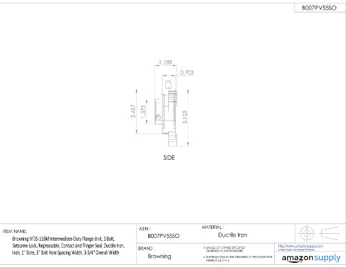 Browning Vf3S-116M Intermediate-Duty Flange Unit, 3 Bolt, Setscrew Lock, Regreasable, Contact And Flinger Seal, Ductile Iron, Inch, 1" Bore, 3" Bolt Hole Spacing Width, 3-3/4" Overall Width #TOP4