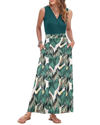 Image of AUSELILY Womens Maxi Dress Summer Sleeveless Wrap Long Dresses with Pockets | V-Neck Wrap Sleeveless Sundress, fits formal, casual, beach, vacation & daily wear