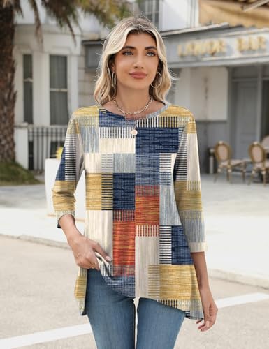 LOMON 3/4 Sleeve Tunic Tops for Women Loose Fit Dressy Casual Blouse Flowy Shirts to Wear with Leggings S-3XL