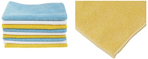 Image of AmazonBasics CW190423 Microfiber Cleaning Cloth - 222 GSM (Pack of 24), Blue and Yellow Thick Microfiber Cleaning Cloths (Pack of 3)