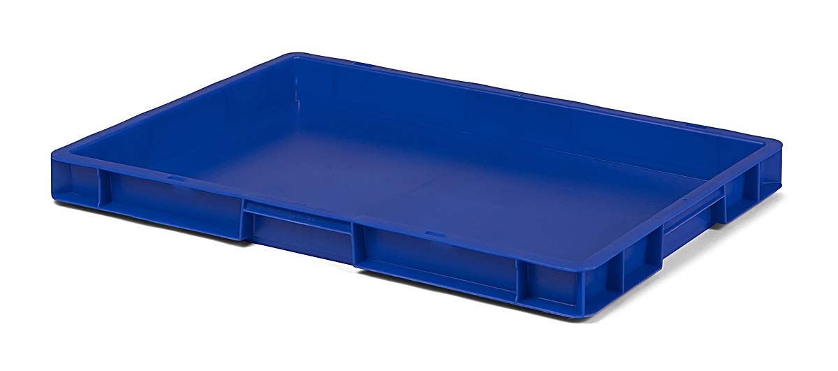 1a-TopStore 4 Stk. Transport-Stapelkasten TK650-0, blau, 600x400x50 mm (LxBxH), aus PP, Volumen: 7,7 Liter, Traglast: 30 kg, lebensmittelecht, made in Germany, Industriequalität