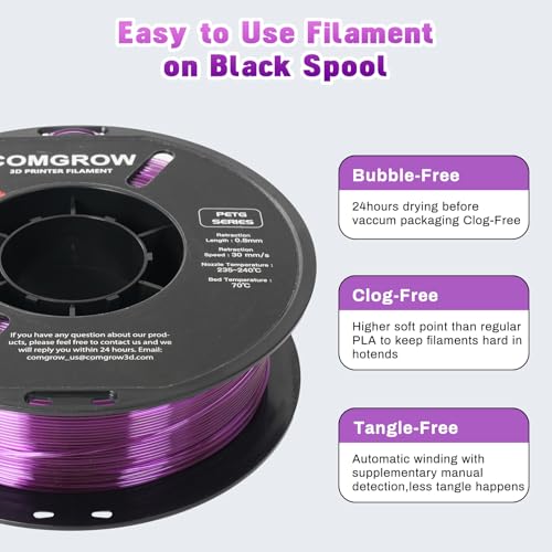 Image of Comgrow PETG 3D Printer Filament 1.75mm, High Precision and Tough 3D Printer Filament 1kg (2.2LBS), Dimensional Accuracy + /- 0.02 mm, Fit Most 3D Printers Gradient Purple White