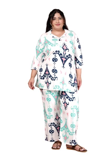 Women's Printed Rayon Co-ord Set, V-Neck Tunic with Palazzo Pants Top Set, Extra Plus Size 4XL 5XL 6XL-image-15