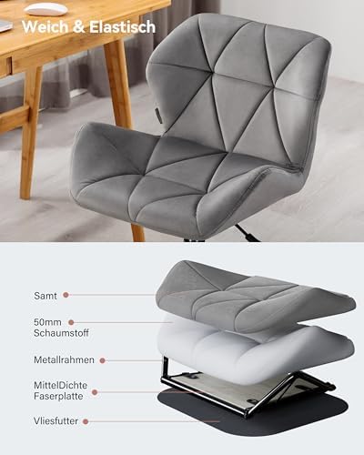 4. Bild von HNNHOME Eris Schreibtischstuhl, moderner, gepolsterter Samt, Drehstuhl, aus Stoff, höhenverstellbar, Grau