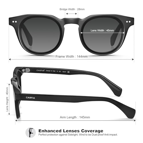 Image of CARFIA Retro Sunglasses for Men Polarized UV400 Protection, Cool Round Acetate Fashion Shades