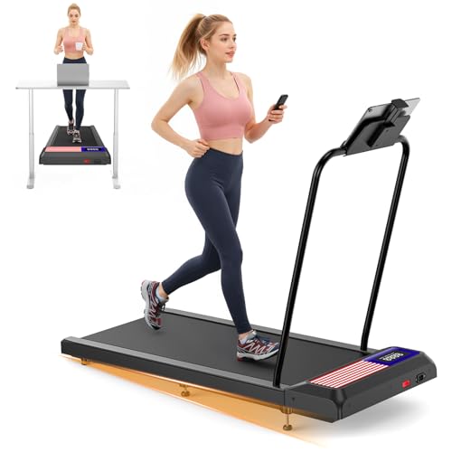 Image of HOELLL Treadmills for Home Small with 0%-8% Incline and APP Sync, Compact Under Desk Walking Treadmill Pad with Handle Bar Removable, Remote Control and LED Display, 2.5HP