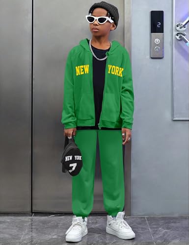 KANGKANG Unisex Boys Girls Clothes Letter Full Zip Fleece Hooded Sweatshirt Jogging Sweatpants Sweatsuit Kids Fashion Outfits3