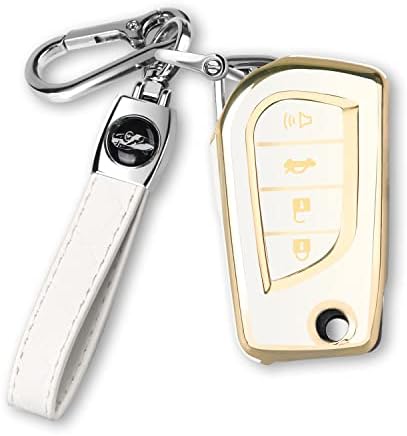 MILD EAST for Toyota Flip Key Fob Cover with Keychain, Soft TPU 4 Button Car Key Shell Case for Avalon Camry Corolla Fortuner Highlander Levin Rav4 Sequoia Sienna Tacoma Tundra Yaris, White