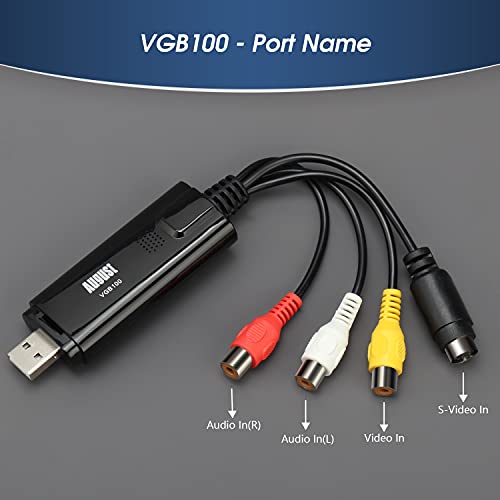 Convertitore VHS in Digitale con USB - August VGB100 - per PC Video Audio Analogico Windows 11, 10, 8, 7 - PAL Digitalizzare Videocassette VHS Hi8 Mini DV DVD con VCR Videoregistratore Scart