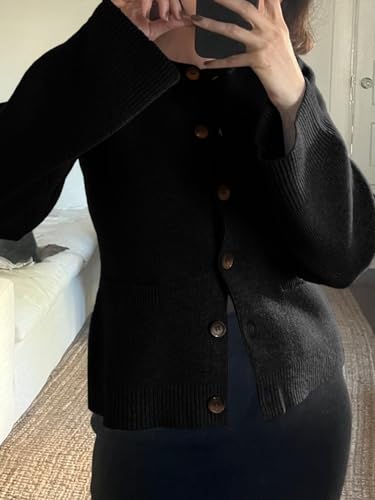 Langwyqu Womens Button Down Cardigan Sweaters Open Front Long Sleeve Slim Fit Sweater Coat Winter Solid Outwear with Pockets2