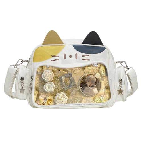 Kawaii Ita Bag Cat Pin Display Backpack with Insert Y2k Single Shoulder Crossbody Bag for Anime Comic Con Otaku (Off-white 1,Large)