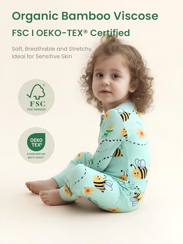 Image of Unisex Baby Bamboo Viscose Long Sleeve Romper, Cute Prints Zipper Footless Jumpsuit, Toddler One-Piece Outfits