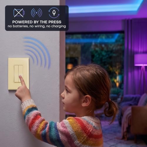 Image of RunLessWire Click for Hue Battery-Free Wireless Smart Switch 3 Pack Ivory | Dimmable Kinetic Switch Pairs Natively to Philips Hue Bridge, 4 Programmable Buttons to Control Scenes & Areas, 100ft Range