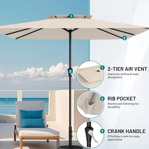 Image of AreShark 8'x10' 2 Tiers Rectangular Patio Umbrella - Outdoor Umbrella Waterproof UV Protection, Market Table Umbrella w /Crank for Pool, Backyard, Deck(Ivory)