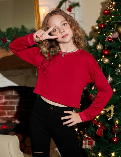 Image of Arshiner Girls Crop Tops Kids Long Sleeve Pullover Sweatshirts Girls Cropped Crewneck Sweatshirt for Teen Girl