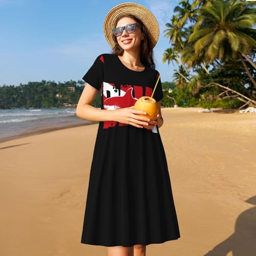 Robe d'été manches courtes motif requin style vacances légères pour femmes