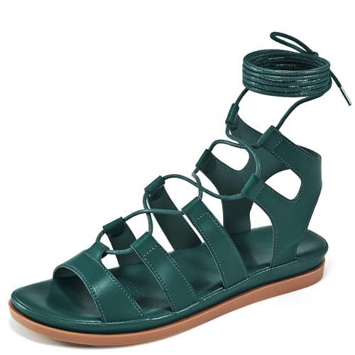 Image of HARENCE Summer Flat Sandals for Women: Comfortable Strappy Cross Lace Up Gladiator Flats Shoes Dressy Casual Non Slip Walking Sandal