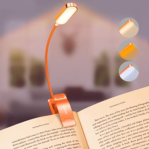 Gritin Gritin 16 LED Reading Light, Book Light 3 Eye-Protecting Modes Reading Lamp (White/Amber/Mixed) - Stepless Dimming, Rechargeable, 4-Level Power Indicator, Flexible Clip on Book Lamp- Orange