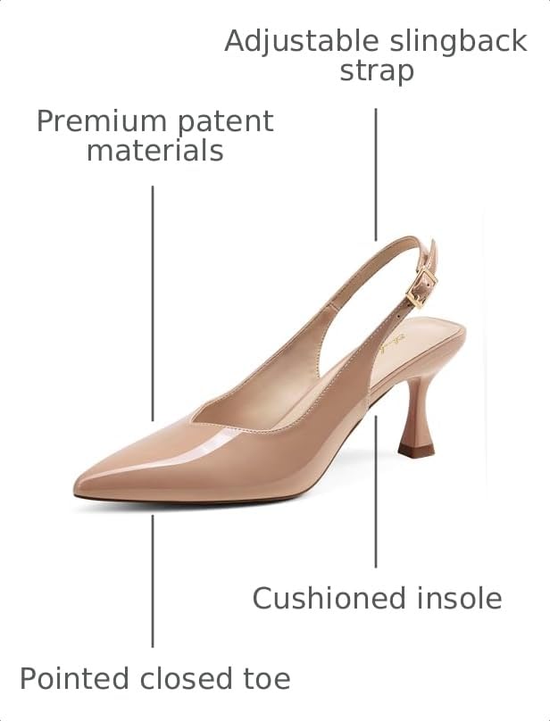 Image of Elisabet Tang Women's Kitten Heel Slingback Low Pumps 3 Inches Stiletto Pointed Closed Toe Elegant Dressy Bridal Wedding Party Shoes