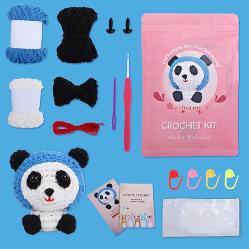 Image of Autglint Panda Crochet Kit for Beginners, Learn to Crochet Starter Kit with Pre-Started Yarn & Easy-to-Follow Video Tutorials, DIY Amigurumi Animal Kit for Adults Kids Gift