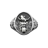 TheRollerStone - Motorcycle Art Signet Men 925K Silver Ring for Biker, Engraved Harley Davidson Oxidized Silver Ring, Motorcycle Gifts Jewelry for Boyfriend