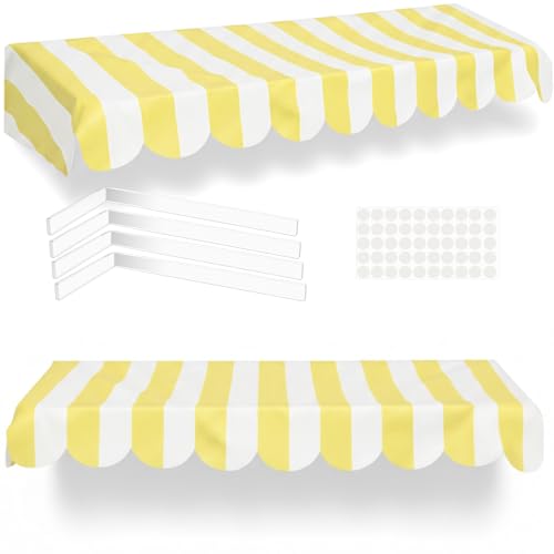 Tallew Circus Carnival Awning Decor Carnival Tent Yellow White Striped Banner 3D Waterproof Awning Lemon Yellow Ice Cream Theme 57.5''x 9''Circus Party Supplies for Birthday Christmas Mardi Gras
