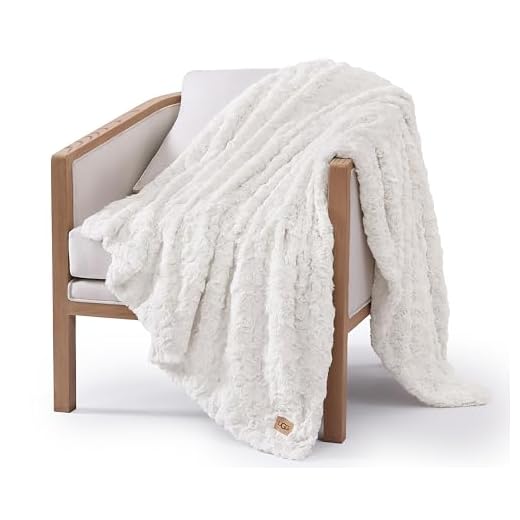 UGG Adalee Faux Fur Throw Blanket Luxury Lightweight Cozy Soft Throw for Couch Bed or Chair Hypoallergenic Machine Washable Double-Sided Fluffy Blanket Home Decor, 50-inch x 70-inch, Natural White