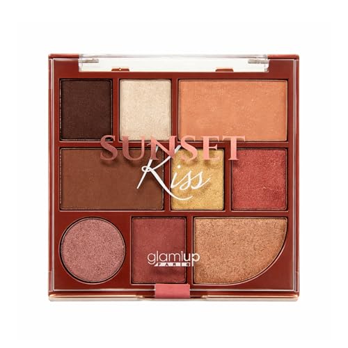 Glam'Up Paris - Palette 9 Fards Sunset Kiss - Palette d'Ombres à Paupières Bronze - Finitions Matte & Chatoyantes - Richement Pigmentée - Longue Durée