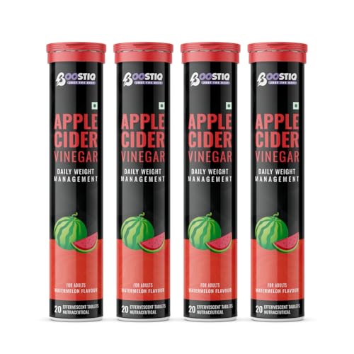 Image of Apple Cider Vinegar Effervescent Tablet - For Weight Loss With Pomegranate Extract, Vitamin B6 & B12 For Refreshing Detox & Metabolism Boost, No added Sugar (20 count (Pack of 4), Watermelon)
