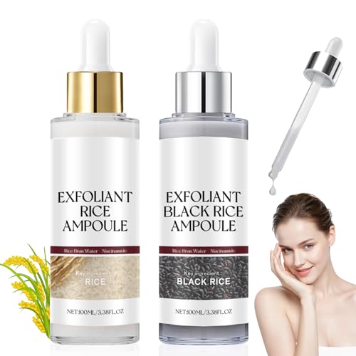 Peel Shot Glow Rice Ampoule Duo, Peel Shot, Riso bianco e nero come esfoliante, esfoliante per il viso, pulisce e idrata la pelle per il viso per tutte le pelli (2 pezzi, 100 ml)