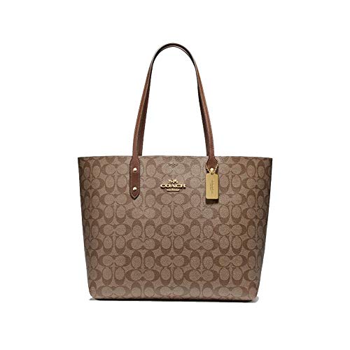 Coach Signature Town Tote Khaki/Saddle Brown